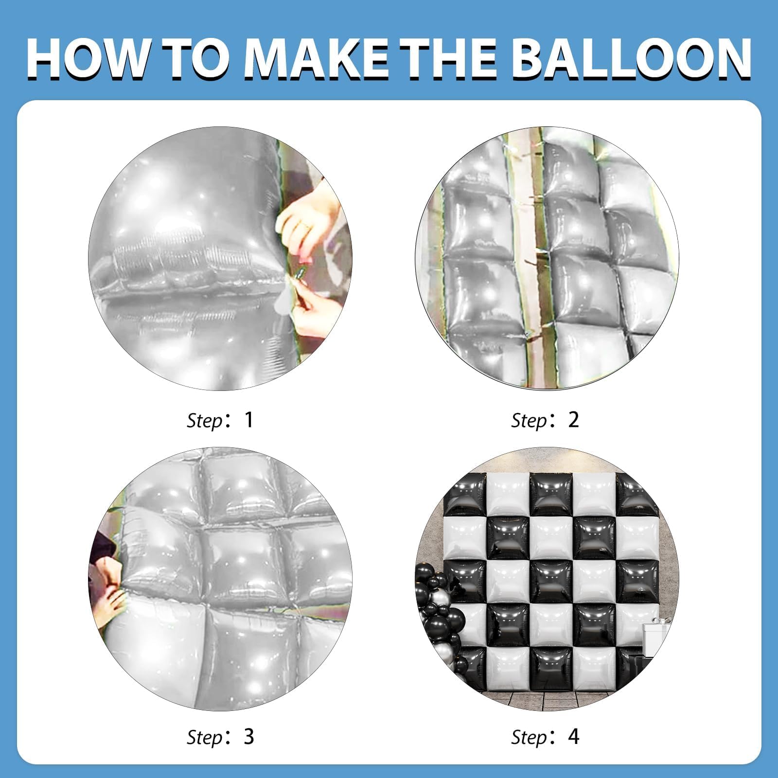 FEYG Double Sided Foil Balloon Wall Kit - 25 Pack 19 Inch Black and Pearl White Square Balloons for Party Arch, Tunnel, Backdrop Decoration