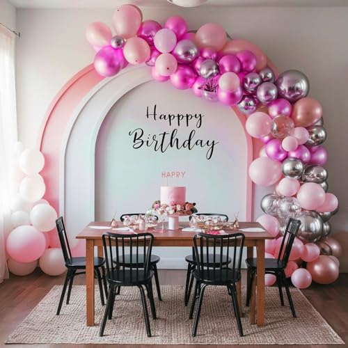 FEYG Pink and Silver Balloon Arch Kit - 120 Pastel Pink, Hot Pink, Silver & 4D Star Balloons for Princess Theme Parties, Baby Showers, Birthdays