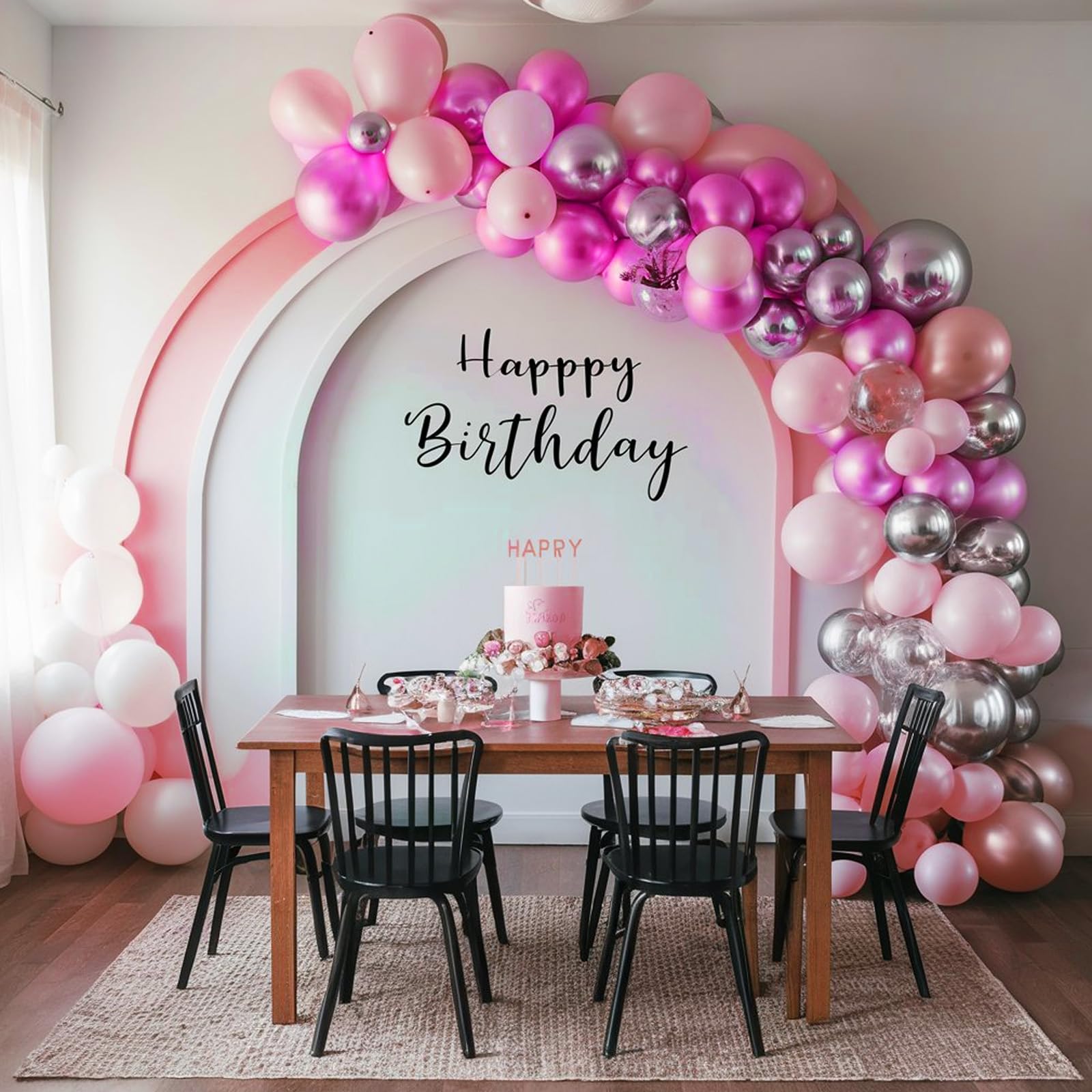 FEYG Pink and Silver Balloon Arch Kit - 120 Pastel Pink, Hot Pink, Silver & 4D Star Balloons for Princess Theme Parties, Baby Showers, Birthdays