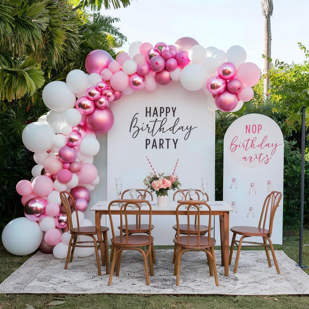 FEYG Pink and Silver Balloon Arch Kit - 120 Pastel Pink, Hot Pink, Silver & 4D Star Balloons for Princess Theme Parties, Baby Showers, Birthdays