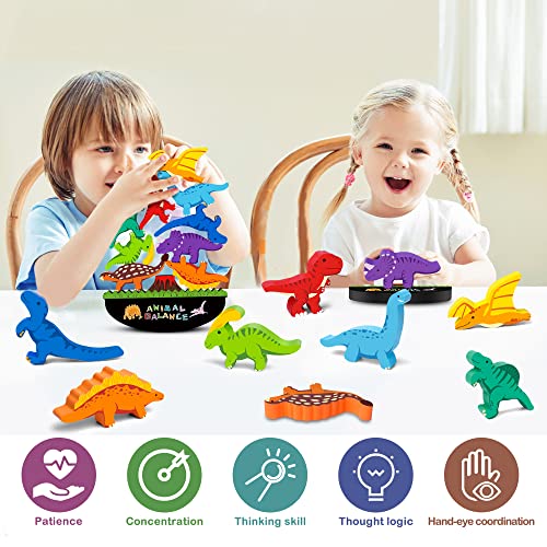 FFTROC Wooden Dinosaur Stacking Blocks – Balancing Toy for Toddlers 2-5 Years