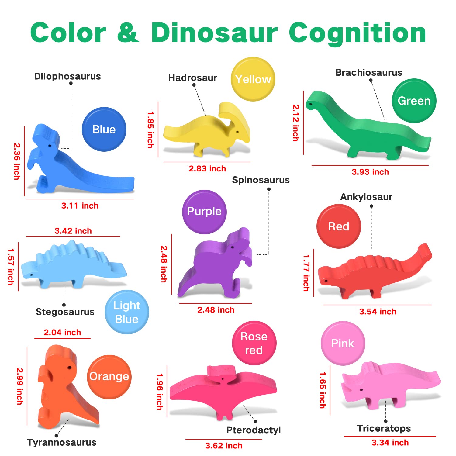 FFTROC Wooden Dinosaur Stacking Toy - 9 Colorful Balancing Blocks for Toddlers Ages 2-4