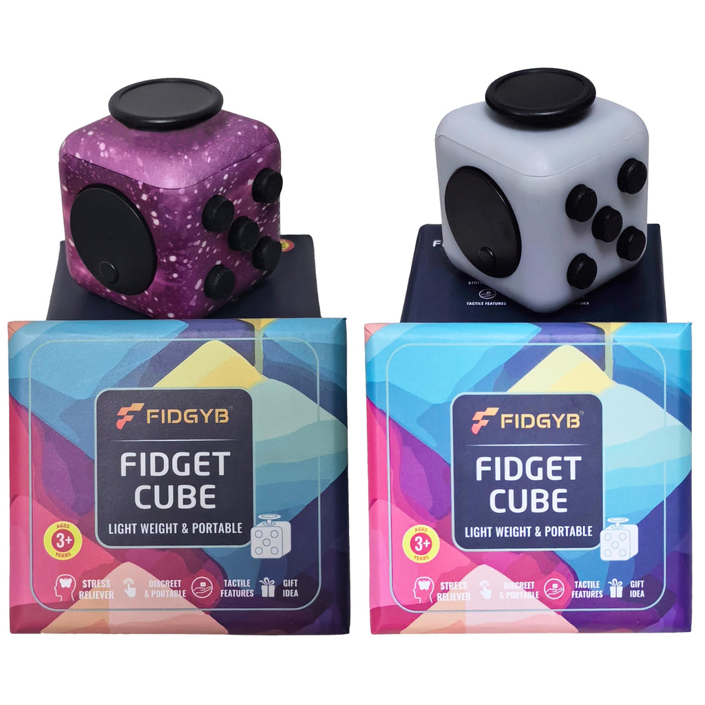 FIDGYB Cube Fidget Toy 2-Pack (Starry + LGB) – Quiet Sensory Stress Relief for Adults & Kids