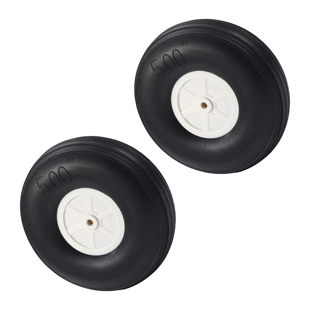 Fielect 5-Inch RC Airplane Wheels with PU Sponge Tires and Plastic Hubs, 2-Pack
