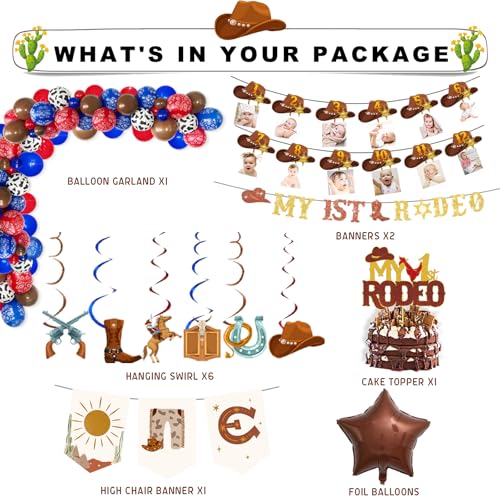 Fiesec My First Rodeo Boy's 1st Birthday Decorations Kit – 99 Pieces Cowboy Party Set with Balloons, Banners, Cake Topper