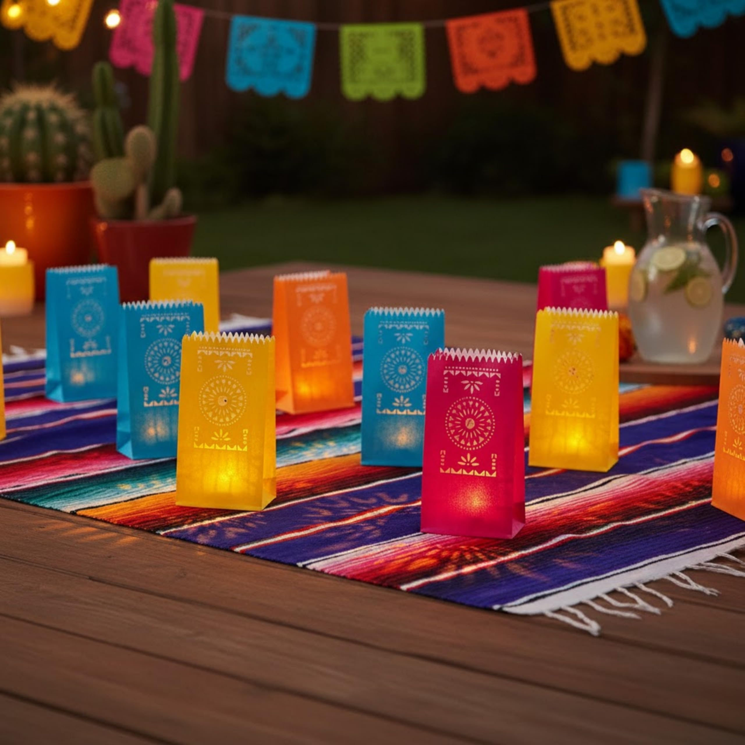 Fiesta Luminary Bags - 12 Pack, Paper, Cinco de Mayo & Day of the Dead Decor