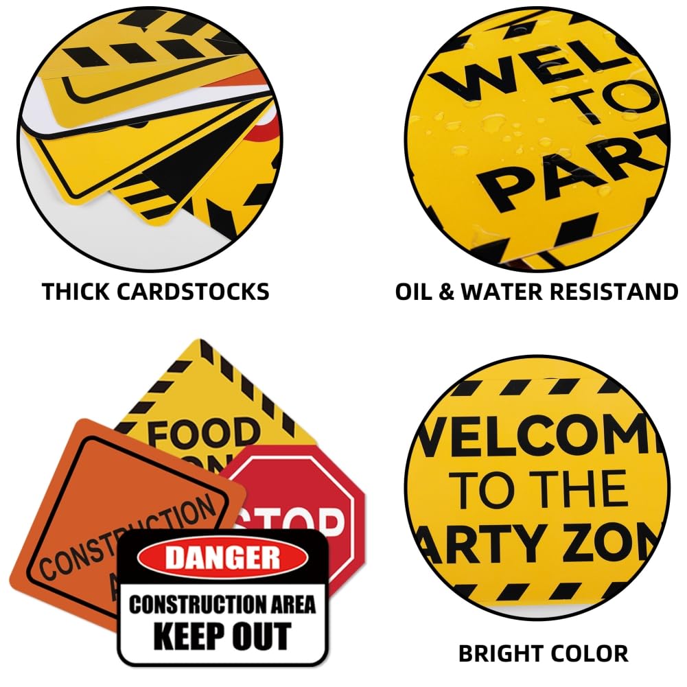 FIGEPO 14-Piece Construction Birthday Party Decoration Set – Banners, Garlands, Truck Cutouts & Traffic Signs