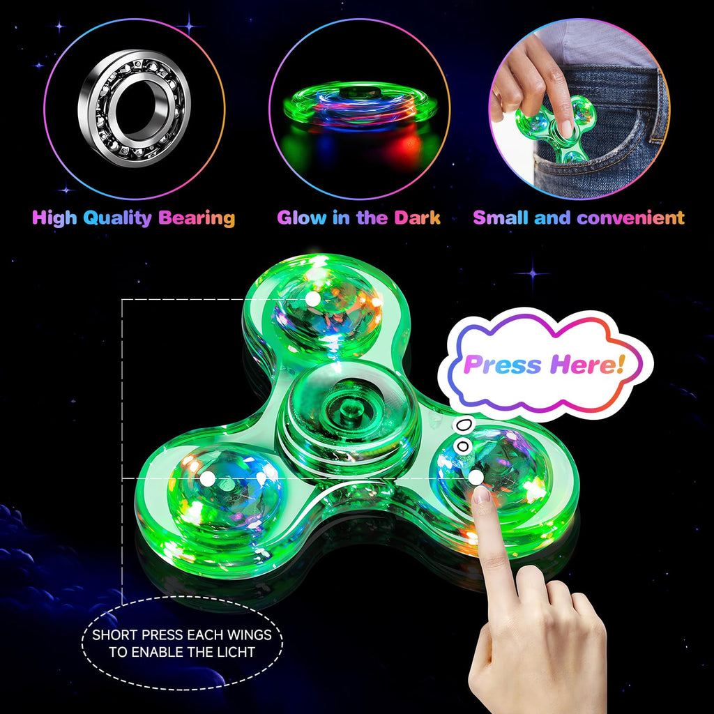 FIGROL 5-Pack Light Up Fidget Spinners – Glow in the Dark LED Toys for Kids, Party Favors & Classroom Prizes