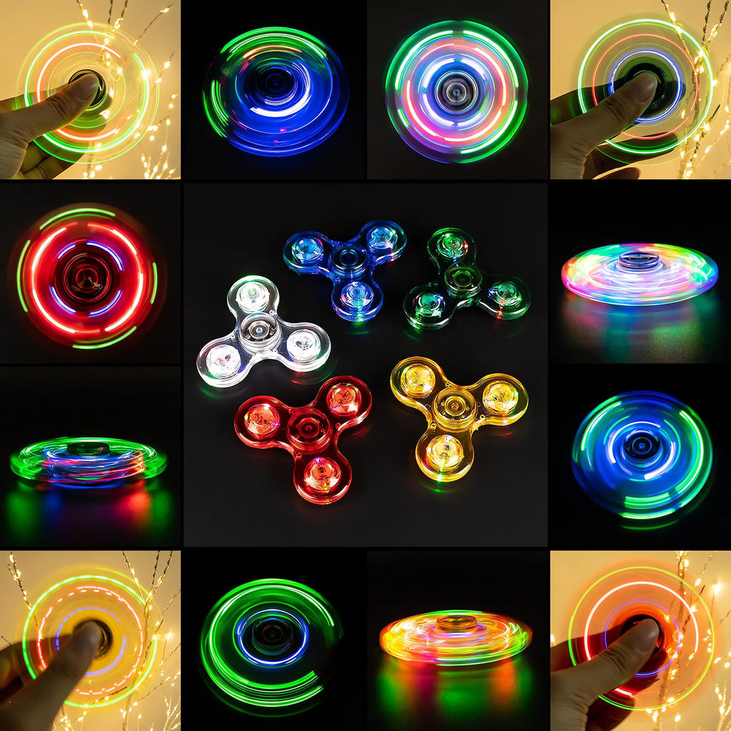FIGROL 5-Pack Light Up Fidget Spinners – Glow in the Dark LED Toys for Kids, Party Favors & Classroom Prizes