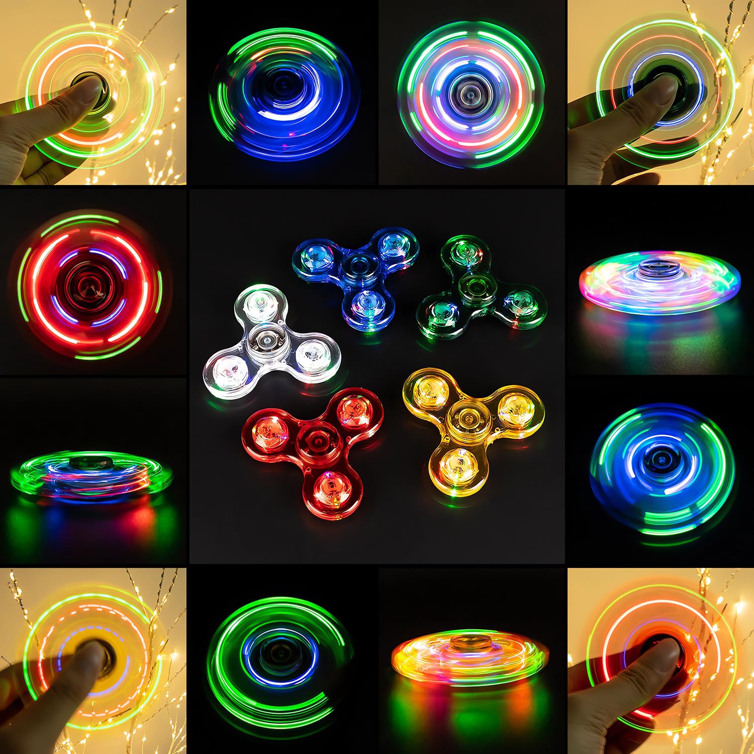 FIGROL 5-Pack Light Up Fidget Spinners – Glow in the Dark LED Toys for Kids, Party Favors & Classroom Prizes