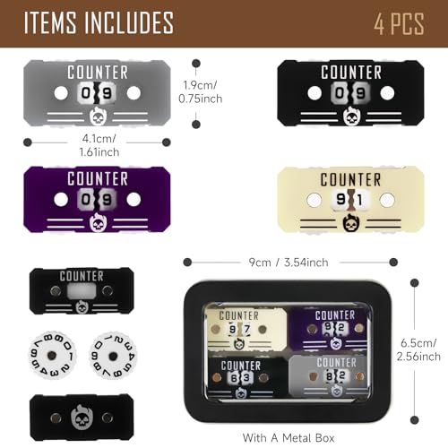 FIGURESLAB 4-Pack Twin Digit Life Counter for MTG with Metal Box – Acrylic Health Tracker for Card Games