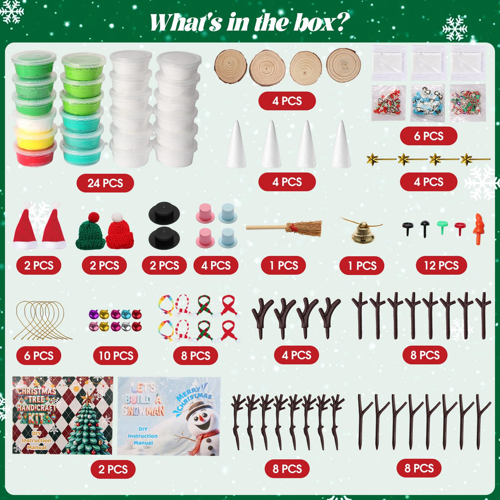 FIIOEOY 24-Pack Christmas Clay Kit: Build a Snowman & Decorate a Tree - Air Dry Clay Craft Set for Kids Ages 3+