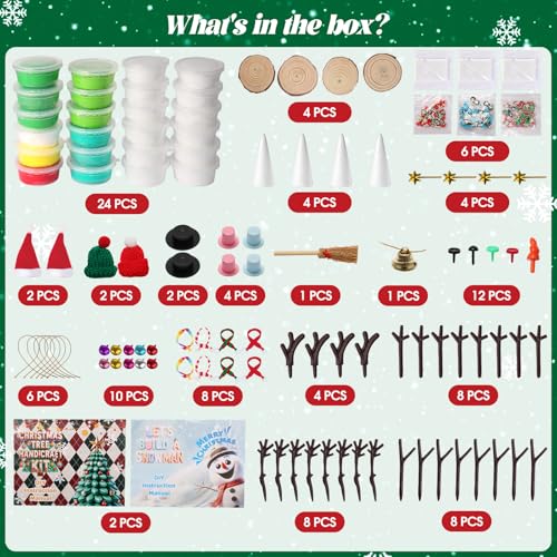 FIIOEOY 24-Pack Christmas Clay Kit: Build a Snowman & Decorate a Tree - Air Dry Clay Craft Set for Kids Ages 3+