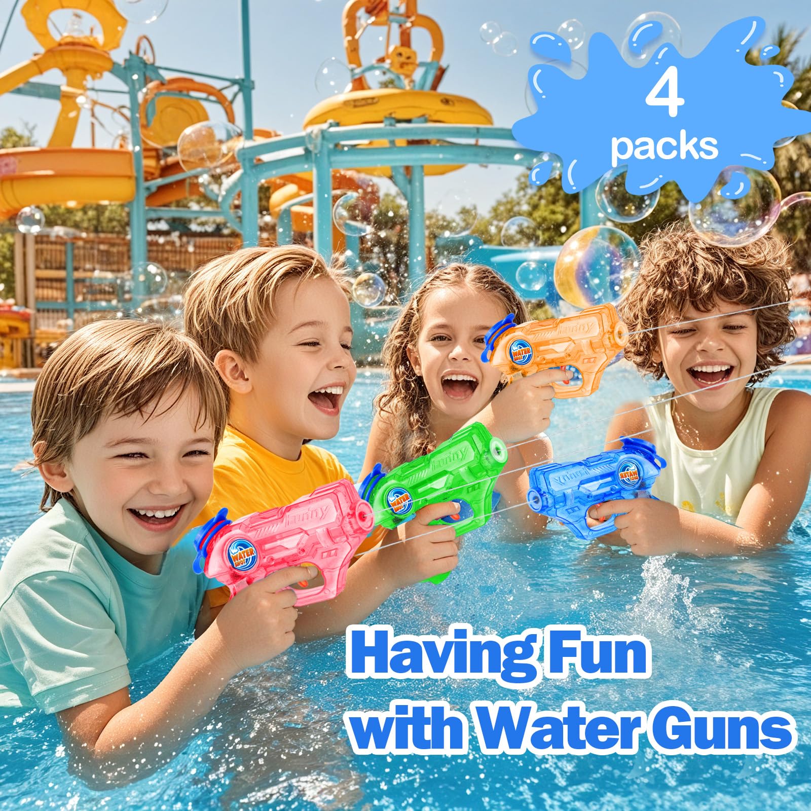 Fikamd 4-Pack Mini Water Guns for Kids – 6.8 oz Capacity, 20-23ft Range, Safe ABS Plastic