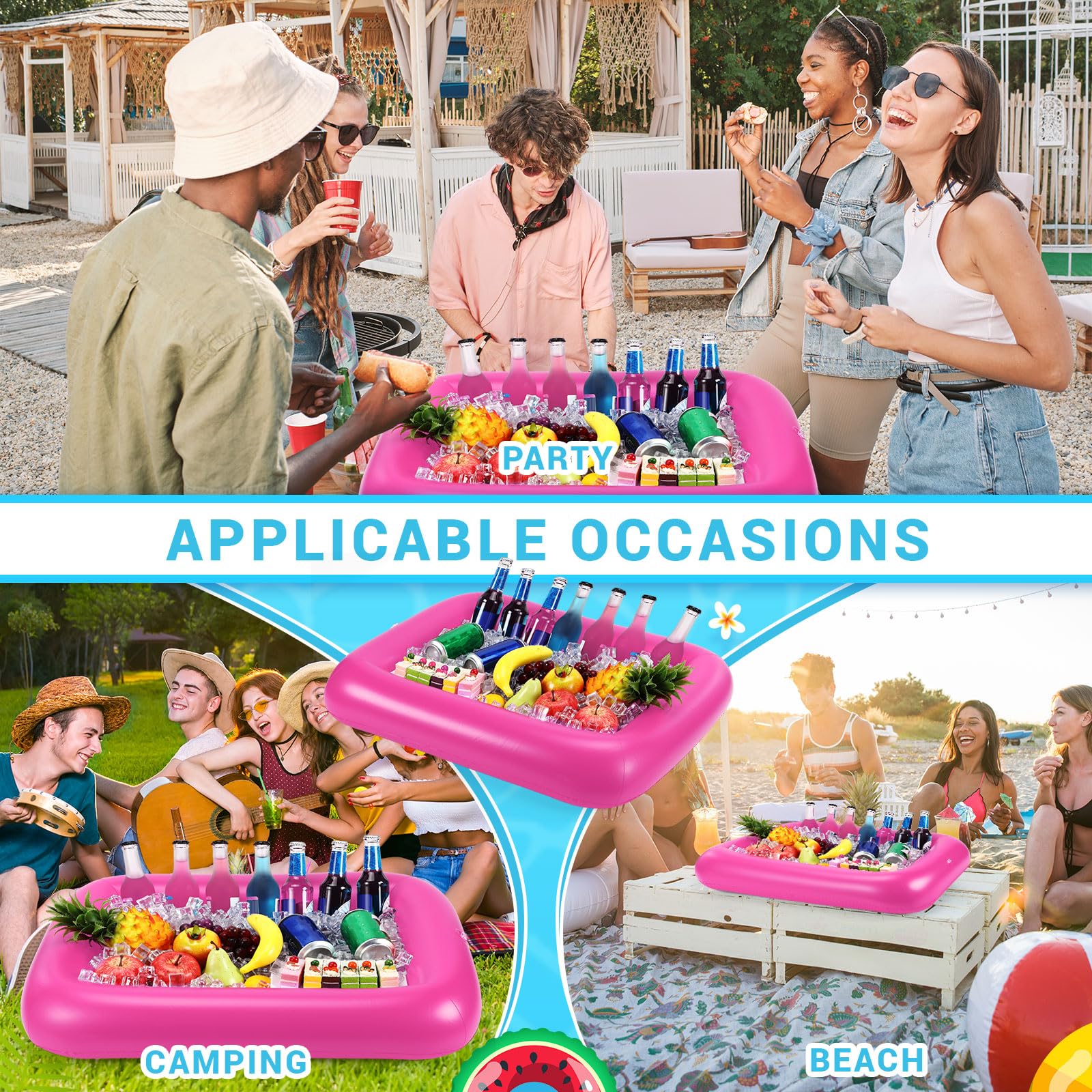 FillTouch Rectangular Inflatable Pool Drink Holder – Pink, Large, with Built-In Tray