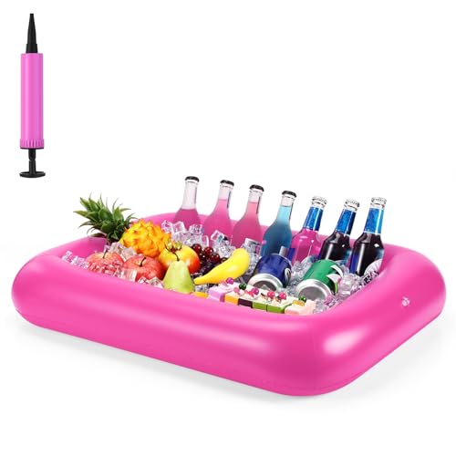 FillTouch Rectangular Inflatable Pool Drink Holder – Pink, Large, with Built-In Tray