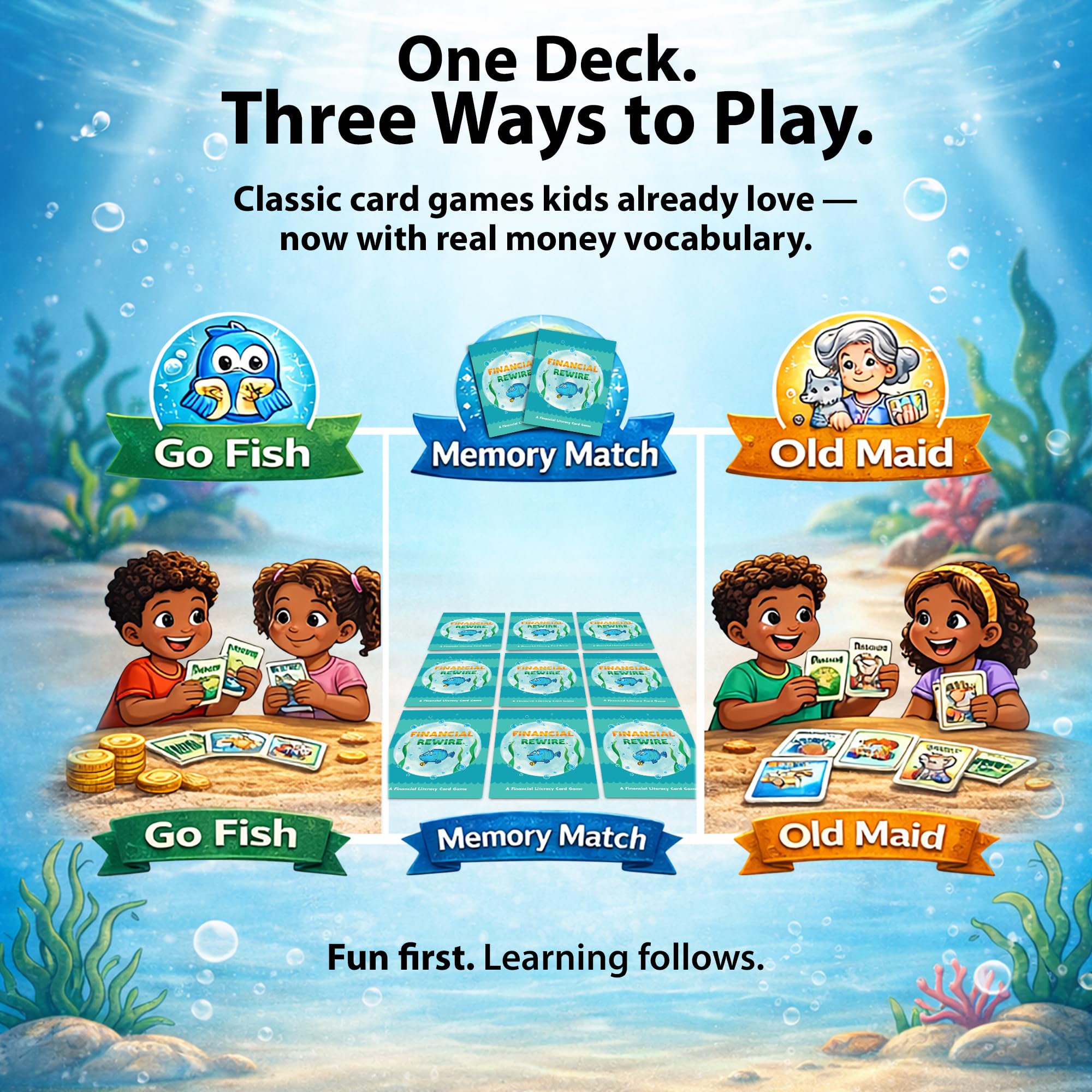 Finance Go Fish – 3-in-1 Financial Literacy Card Game for Kids Ages 5–12