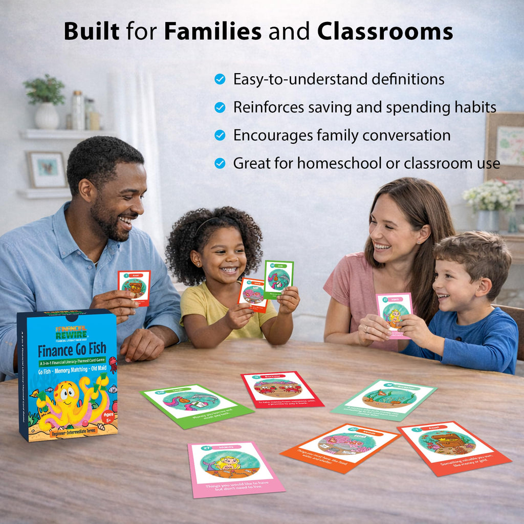 Finance Go Fish – 3-in-1 Financial Literacy Card Game for Kids Ages 5–12