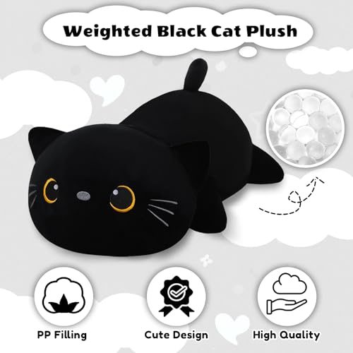 Finebee Weighted Black Cat Plush – Soft, Cute, 9.8 Inches, 0.8 lbs – Great Gift for Kids & Adults