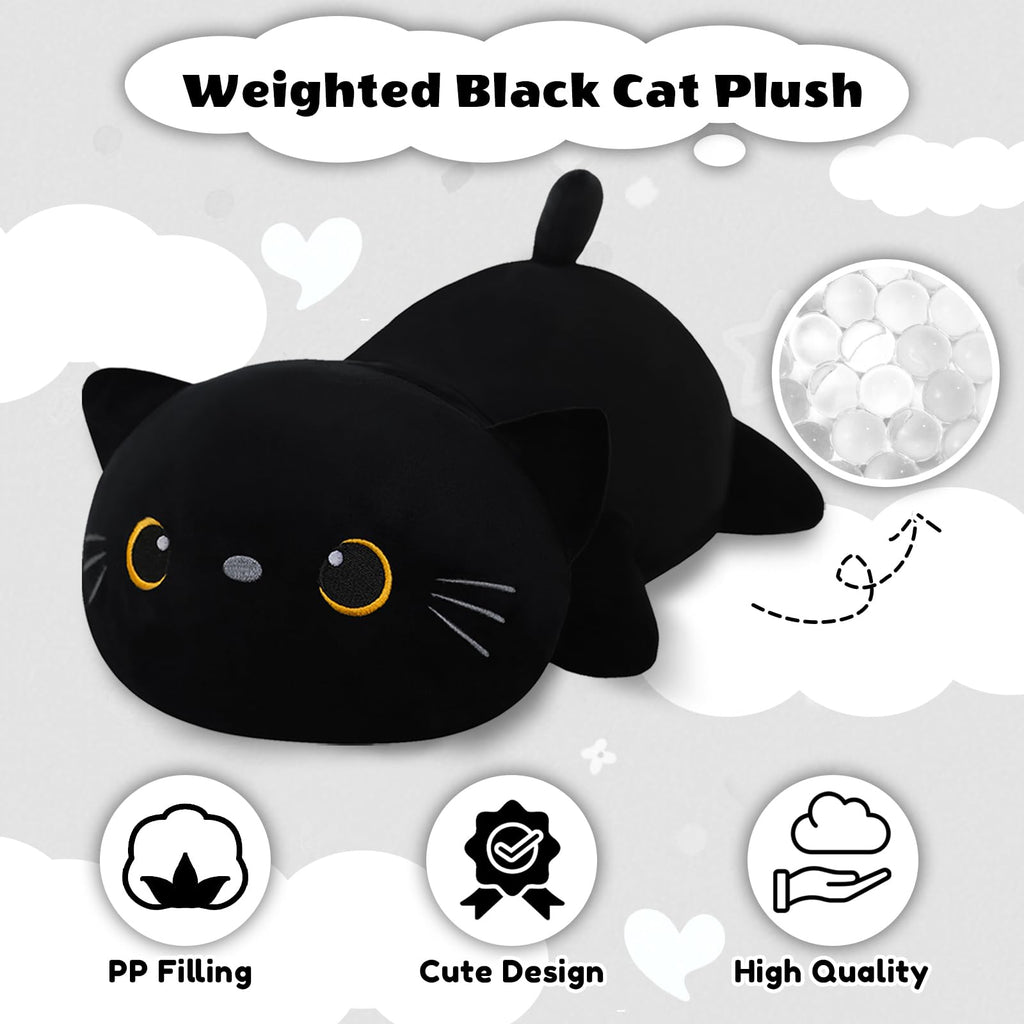 Finebee Weighted Black Cat Plush – Soft, Cute, 9.8 Inches, 0.8 lbs – Great Gift for Kids & Adults
