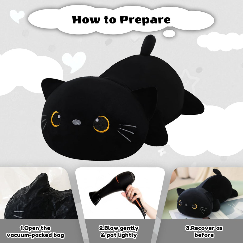 Finebee Weighted Black Cat Plush – Soft, Cute, 9.8 Inches, 0.8 lbs – Great Gift for Kids & Adults