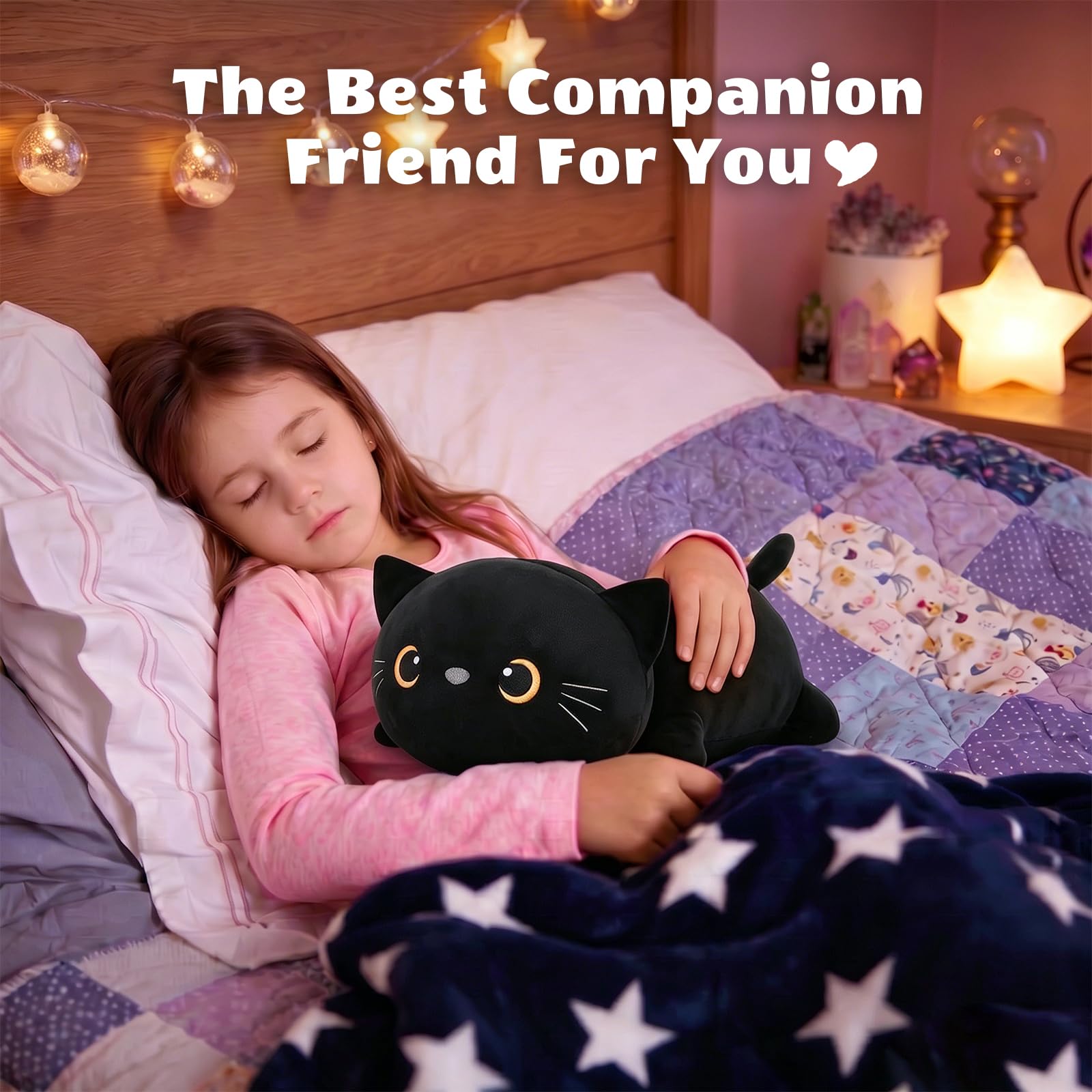 Finebee Weighted Black Cat Plush – Soft, Cute, 9.8 Inches, 0.8 lbs – Great Gift for Kids & Adults