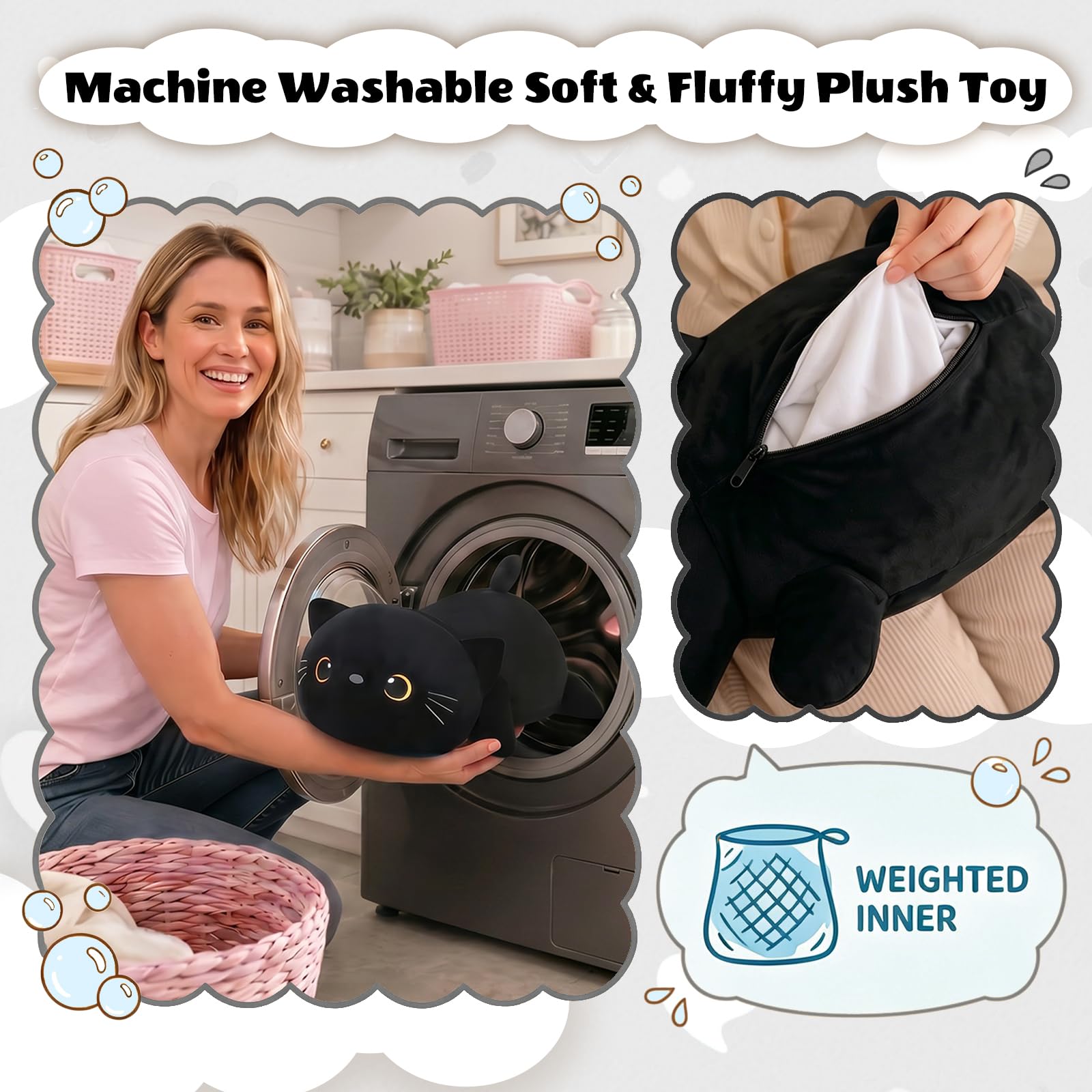 Finebee Weighted Black Cat Plush – Soft, Cute, 9.8 Inches, 0.8 lbs – Great Gift for Kids & Adults