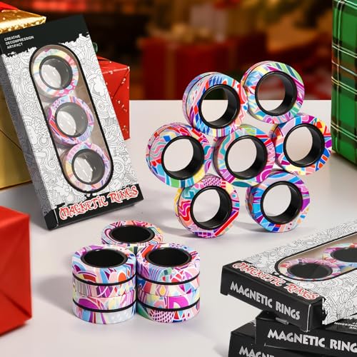 Finger Rock Magnetic Fidget Rings - 3 Pack Stress Relief Spinner Rings for Anxiety, ADHD Focus, and Calming - Smooth Plastic, Portable, Ages 8+