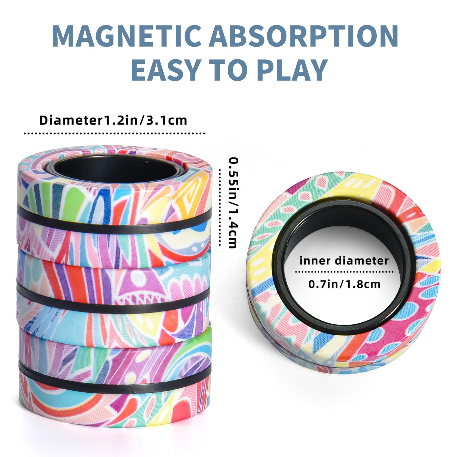 Finger Rock Magnetic Fidget Rings - 3 Pack Stress Relief Spinner Rings for Anxiety, ADHD Focus, and Calming - Smooth Plastic, Portable, Ages 8+