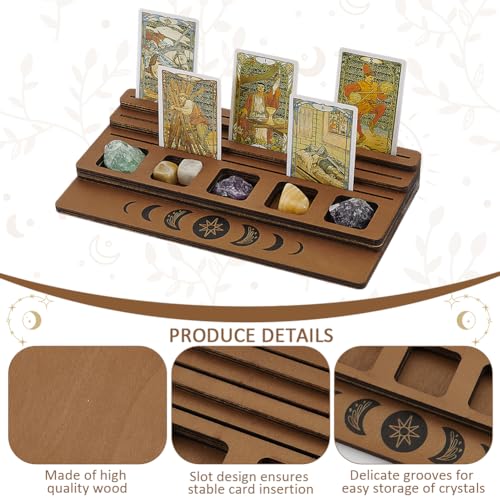 FINGERINSPIRE 3-Tier Wooden Tarot Card Holder - Camel Color with Moon Phase Design