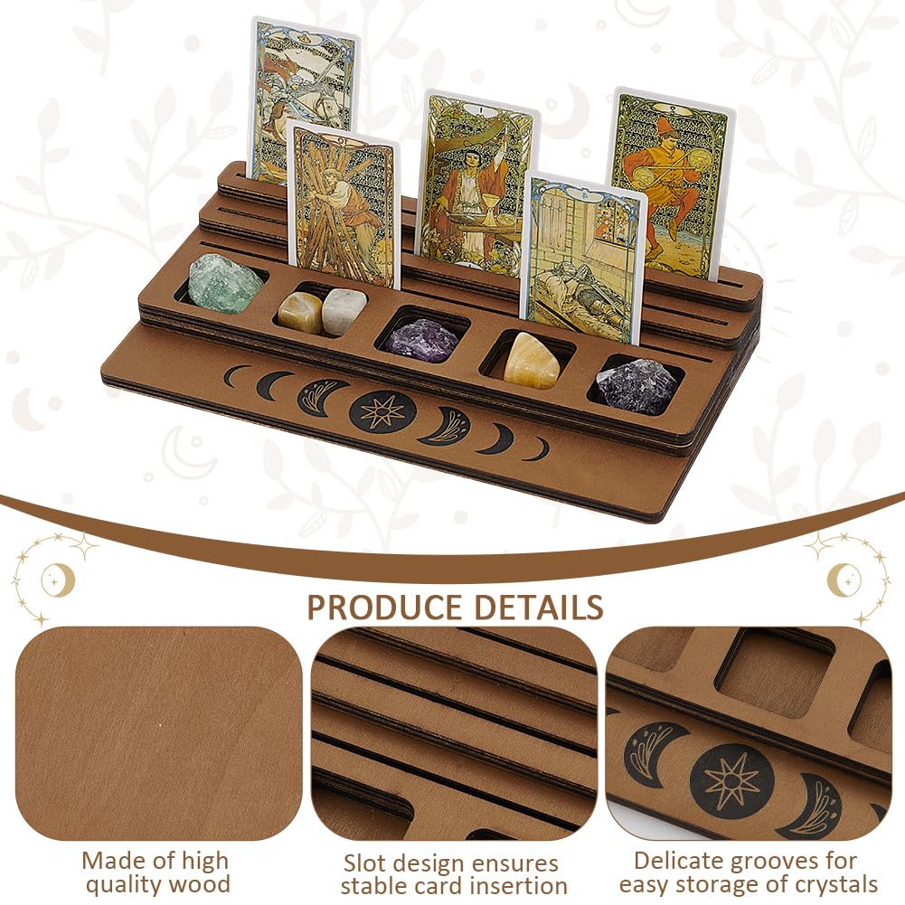 FINGERINSPIRE 3-Tier Wooden Tarot Card Holder - Camel Color with Moon Phase Design