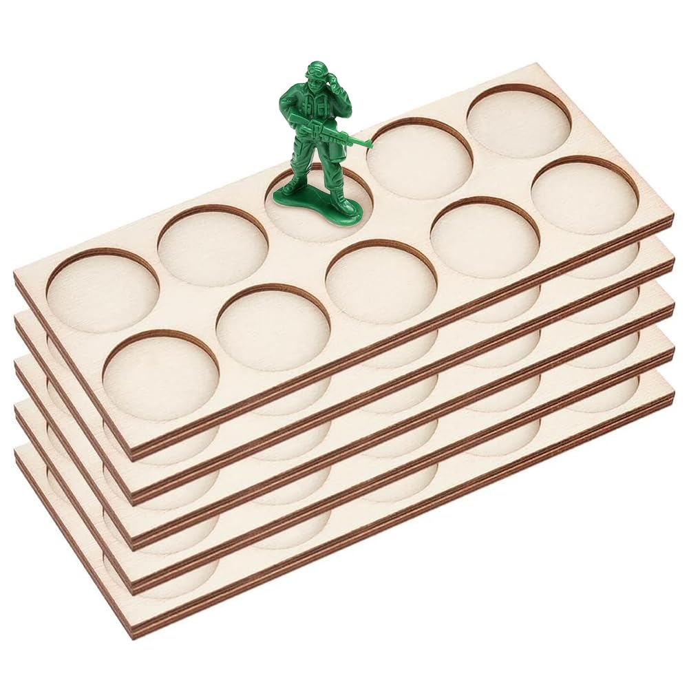 FINGERINSPIRE 5 Pack 10-Hole War Unit Tray for 25mm Bases – Wooden Rectangle Formation Movement Trays