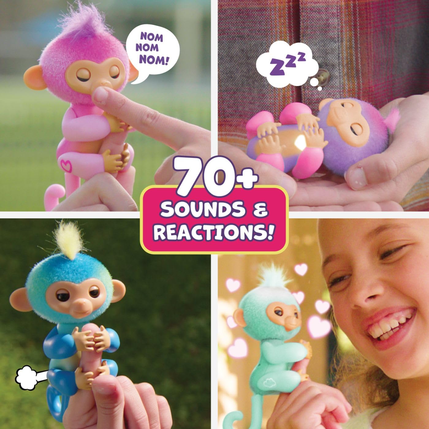 Fingerlings Interactive Baby Monkey Ava (Teal) – 70+ Sounds & Reactions, Touch Sensor Toy for Kids 5+