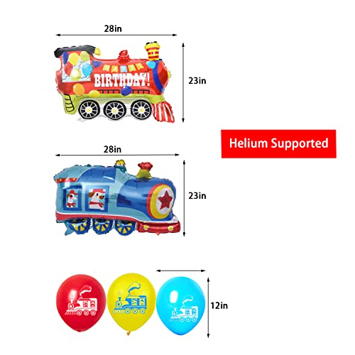 Finypa 3rd Birthday Train Party Decorations for Boys – Foil Balloons, Banner, Cake Toppers