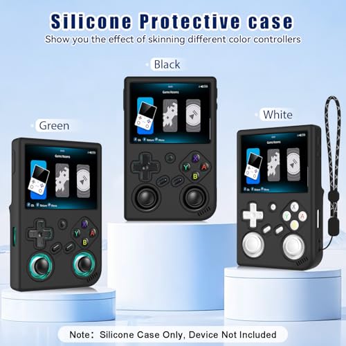 FIOPAZ Silicone Protective Case for Anbernic RG35XX Pro – Anti-Scratch, Washable Cover with Lanyard (Black)