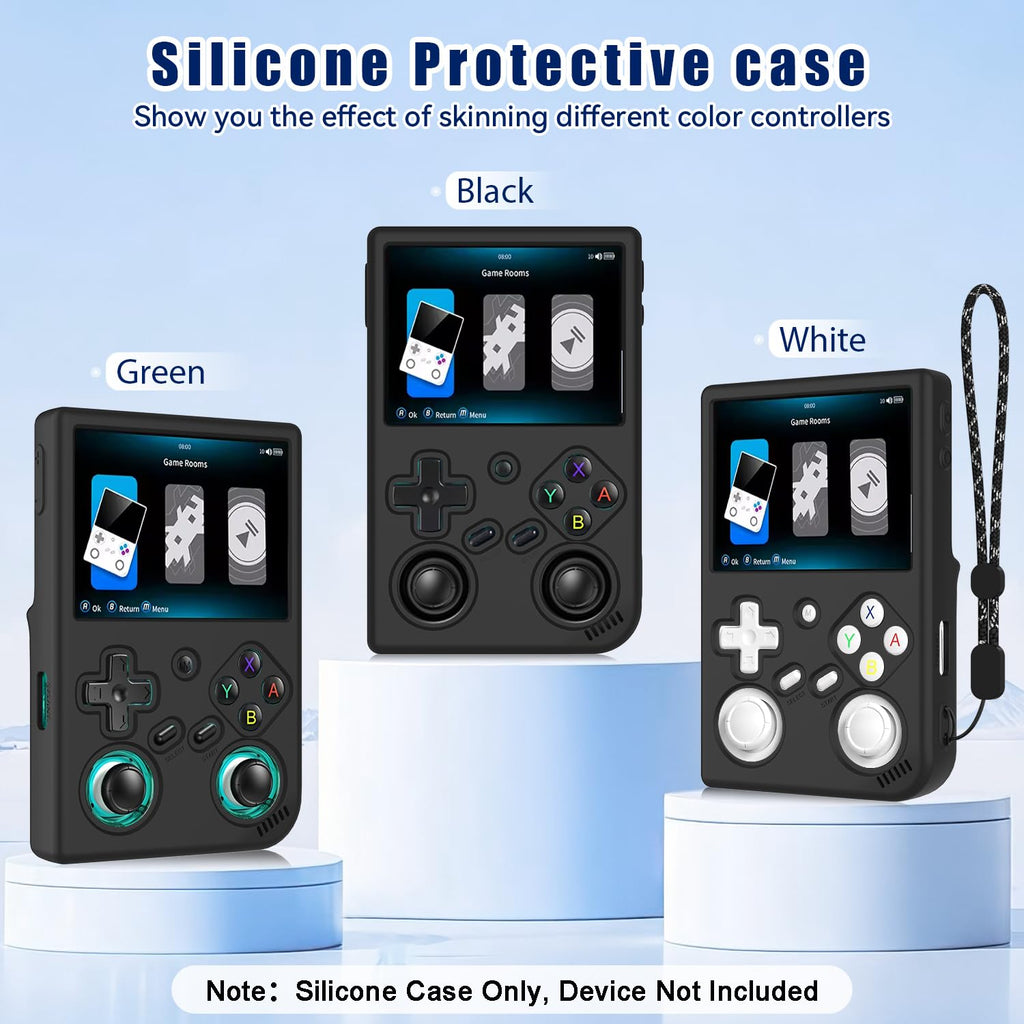 FIOPAZ Silicone Protective Case for Anbernic RG35XX Pro – Anti-Scratch, Washable Cover with Lanyard (Black)