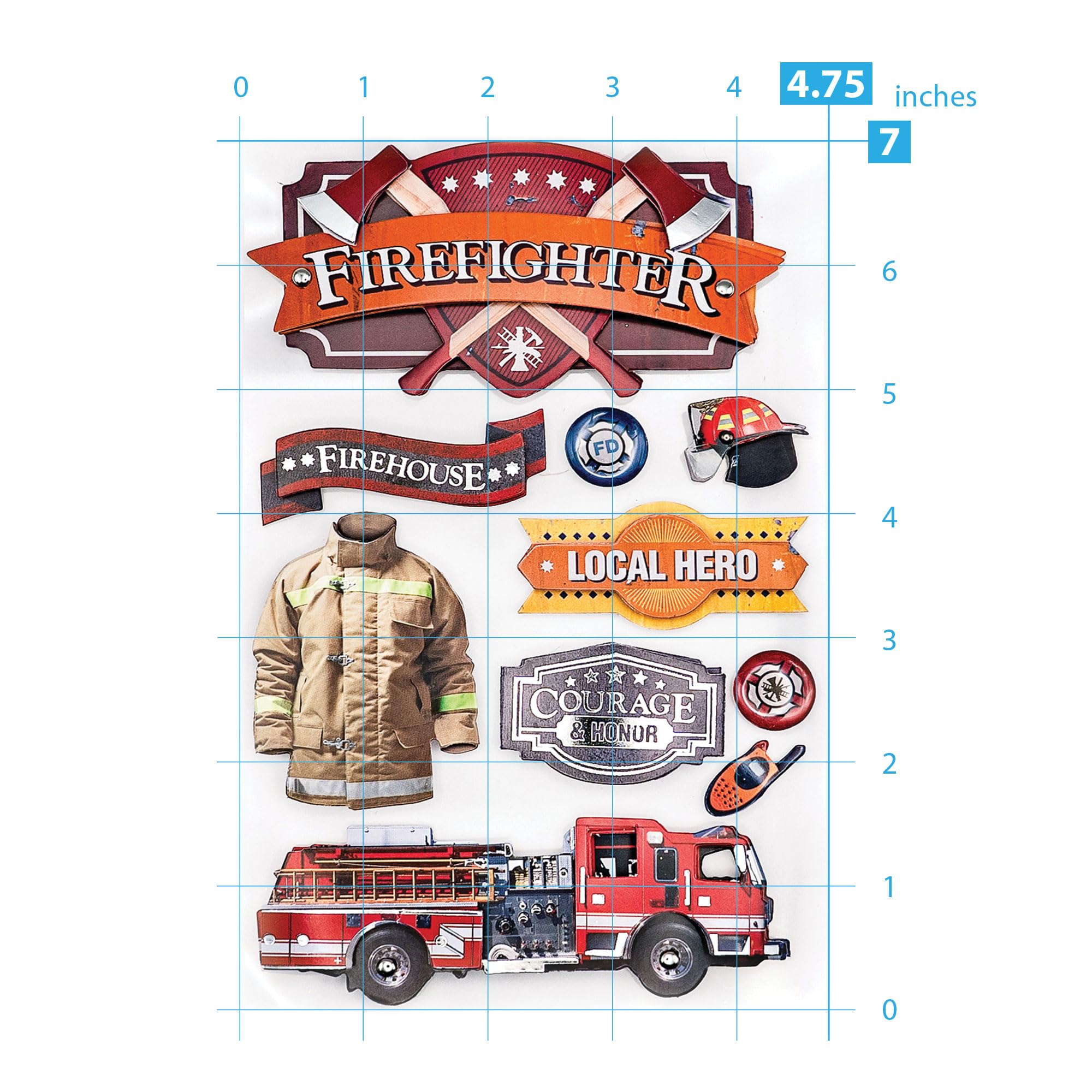 Firefighter Themed Die-Cut Sticker Sheet with Foil Accents and Foam Dimension – Paper House Productions