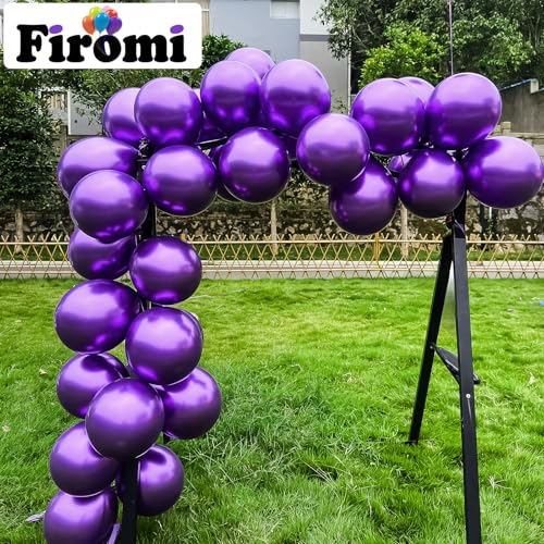Firomi 12-Inch Metallic Purple Balloons, 100 Pack with Ribbons for Party Decor