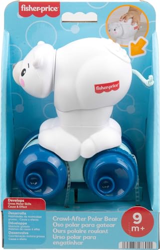 Fisher-Price Crawl-After Polar Bear: Press-and-Go Rolling Toy with Clicking Sounds and Soft Tail for Babies 9+ Months