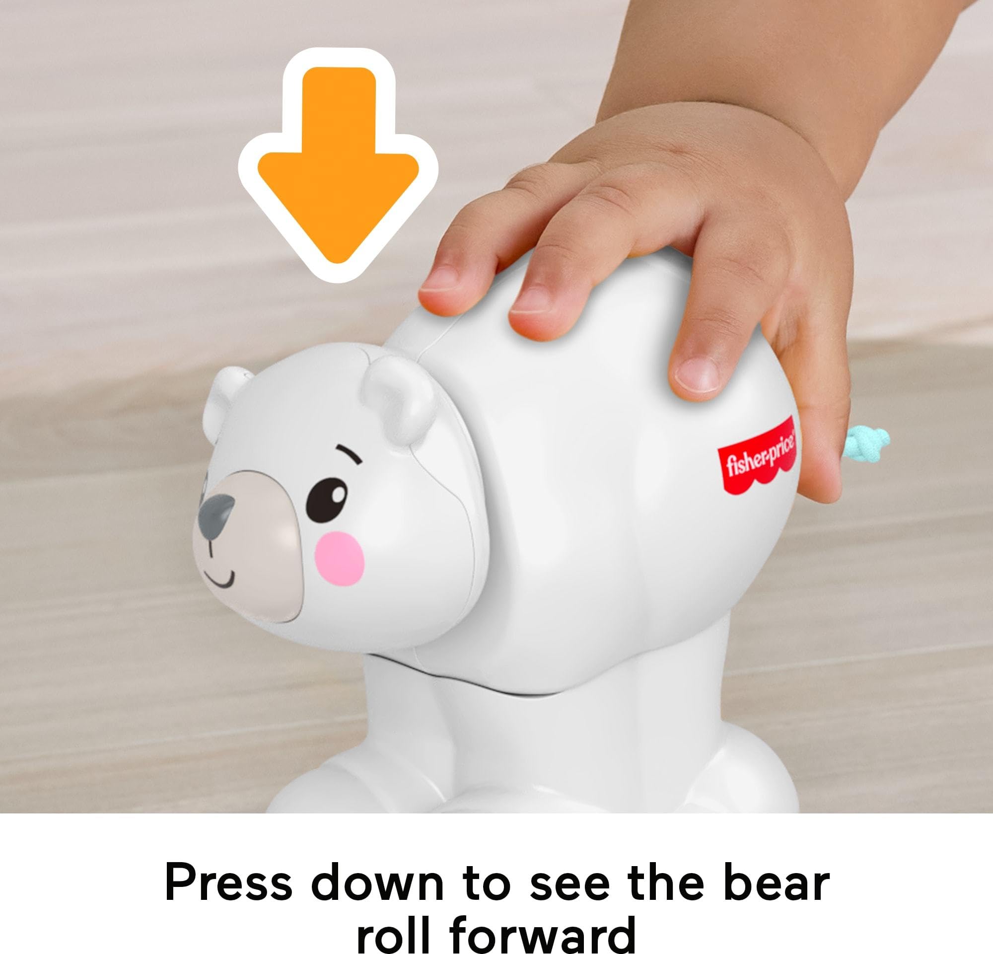 Fisher-Price Crawl-After Polar Bear: Press-and-Go Rolling Toy with Clicking Sounds and Soft Tail for Babies 9+ Months