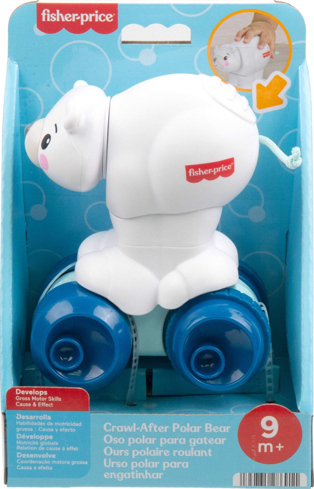 Fisher-Price Crawl-After Polar Bear: Press-and-Go Rolling Toy with Clicking Sounds and Soft Tail for Babies 9+ Months