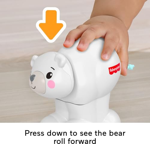 Fisher-Price Crawl-After Polar Bear: Press-and-Go Rolling Toy with Clicking Sounds and Soft Tail for Babies 9+ Months