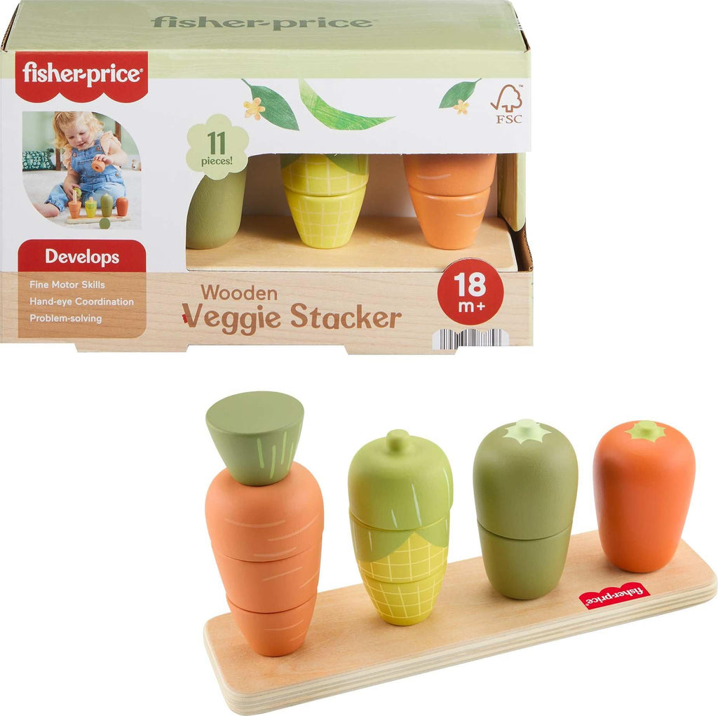 Fisher-Price Wood Toddler Veggie Stacker – Tiny Garden Sorting Toy for Ages 18+ Months (Amazon Exclusive)