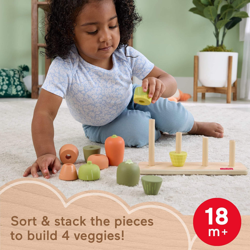 Fisher-Price Wood Toddler Veggie Stacker – Tiny Garden Sorting Toy for Ages 18+ Months (Amazon Exclusive)