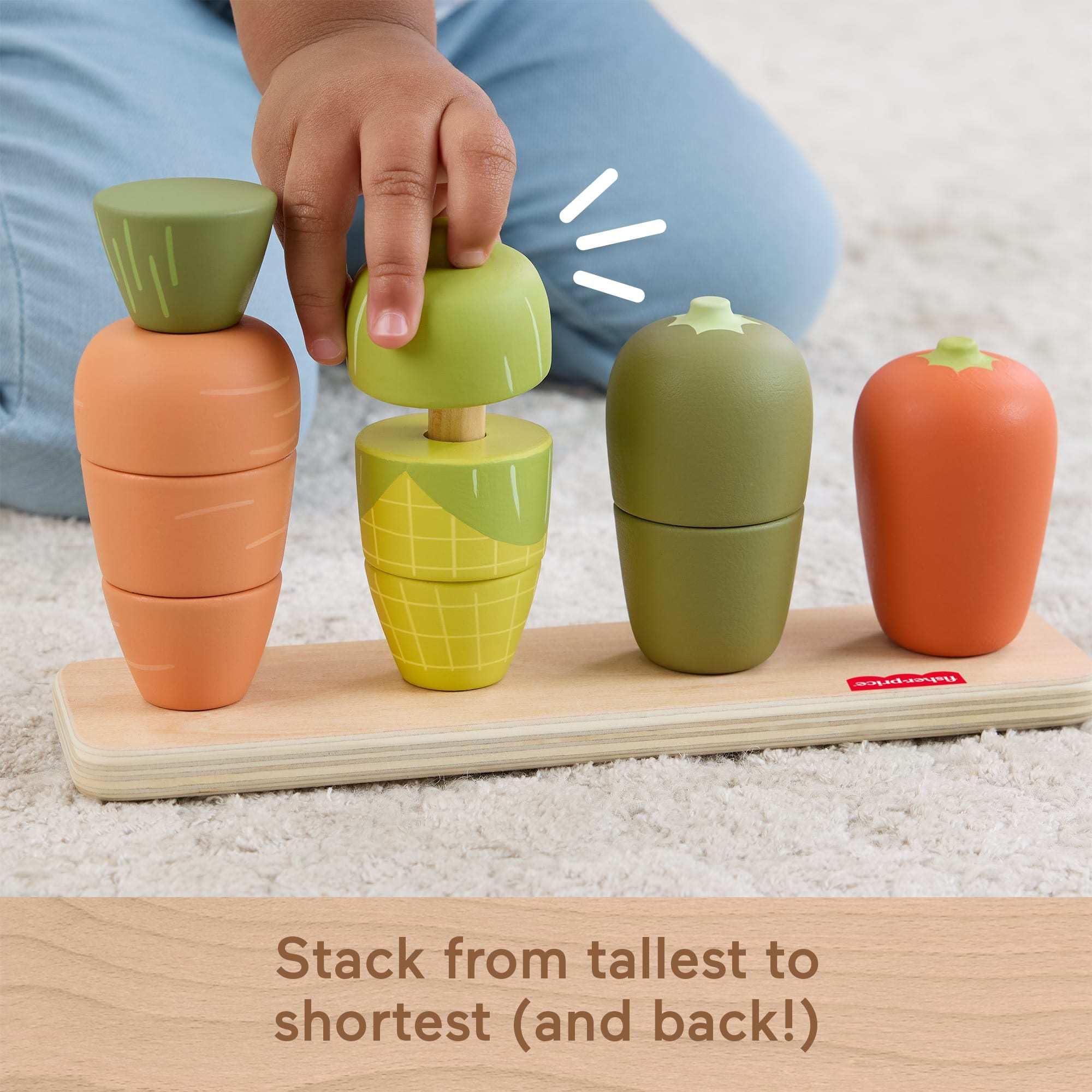 Fisher-Price Wood Toddler Veggie Stacker – Tiny Garden Sorting Toy for Ages 18+ Months (Amazon Exclusive)