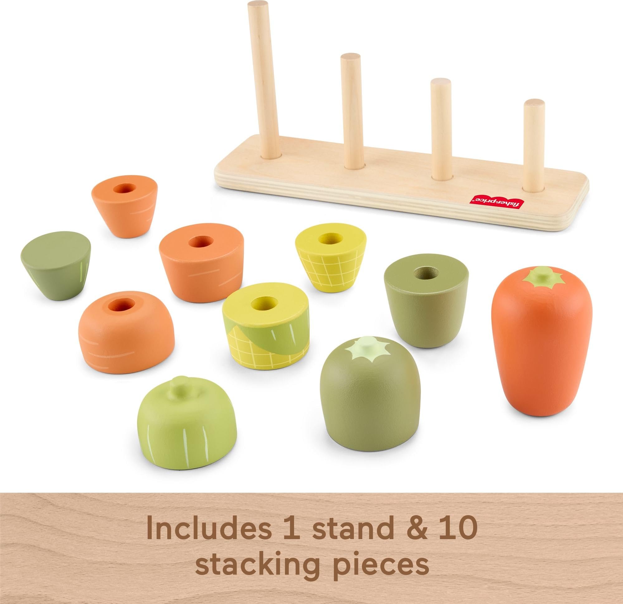 Fisher-Price Wood Toddler Veggie Stacker – Tiny Garden Sorting Toy for Ages 18+ Months (Amazon Exclusive)