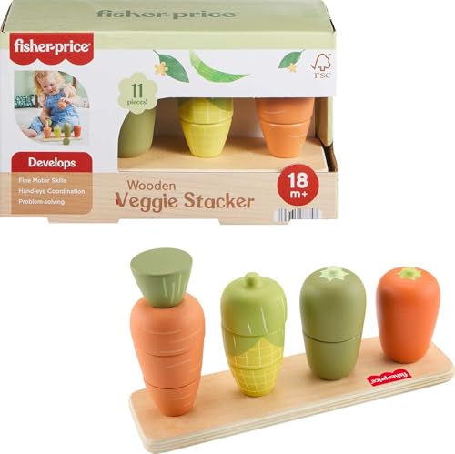Fisher-Price Wood Toddler Veggie Stacker – Tiny Garden Sorting Toy for Ages 18+ Months (Amazon Exclusive)