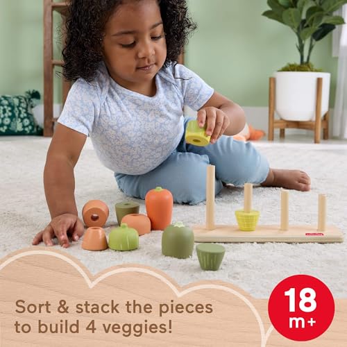 Fisher-Price Wood Toddler Veggie Stacker – Tiny Garden Sorting Toy for Ages 18+ Months (Amazon Exclusive)