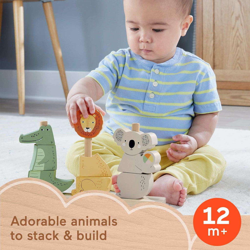 Fisher-Price Wooden Stack & Sort Animals - 10-Piece Toddler Toy, FSC-Certified, Ages 1+