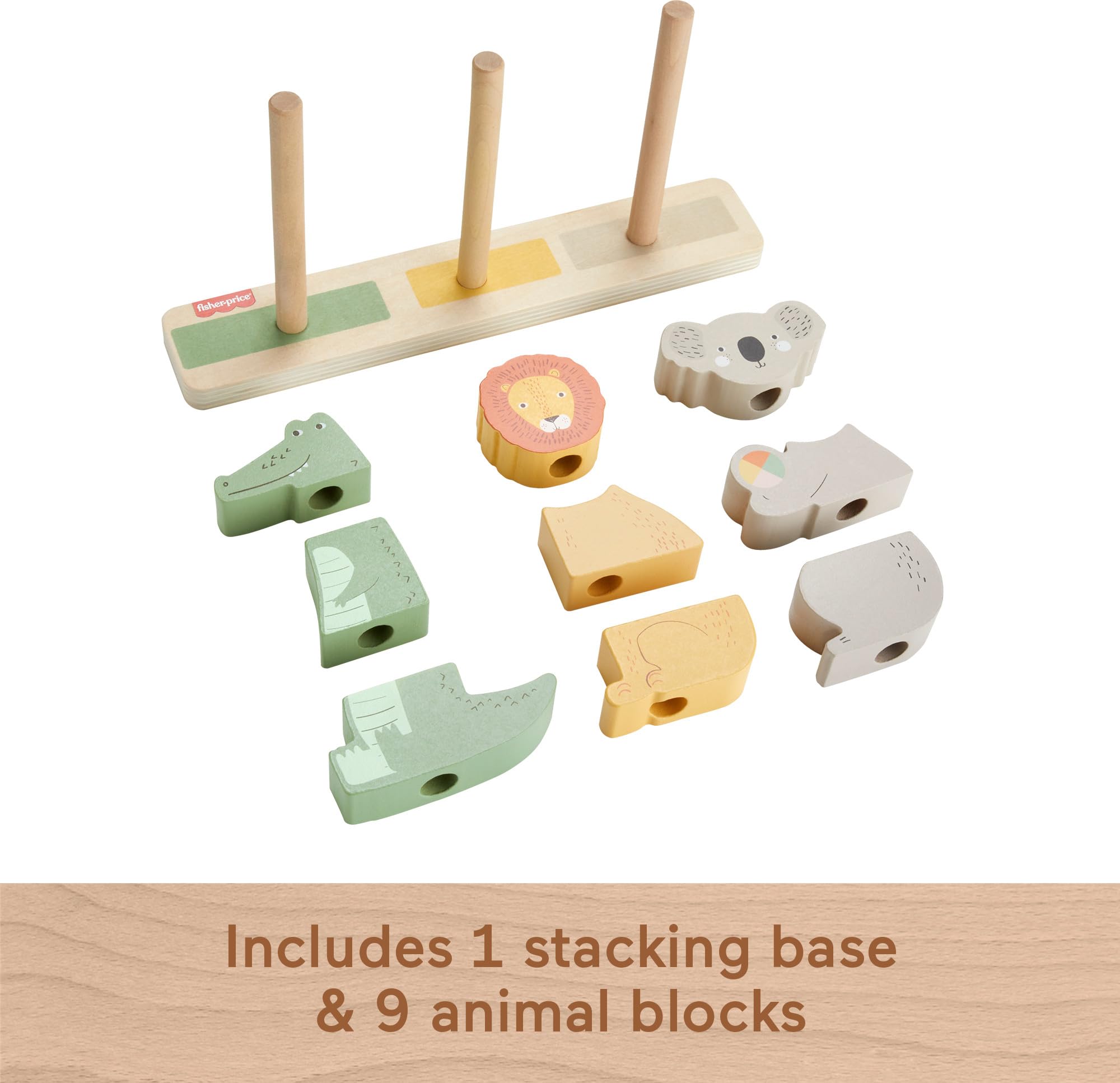 Fisher-Price Wooden Stack & Sort Animals - 10-Piece Toddler Toy, FSC-Certified, Ages 1+